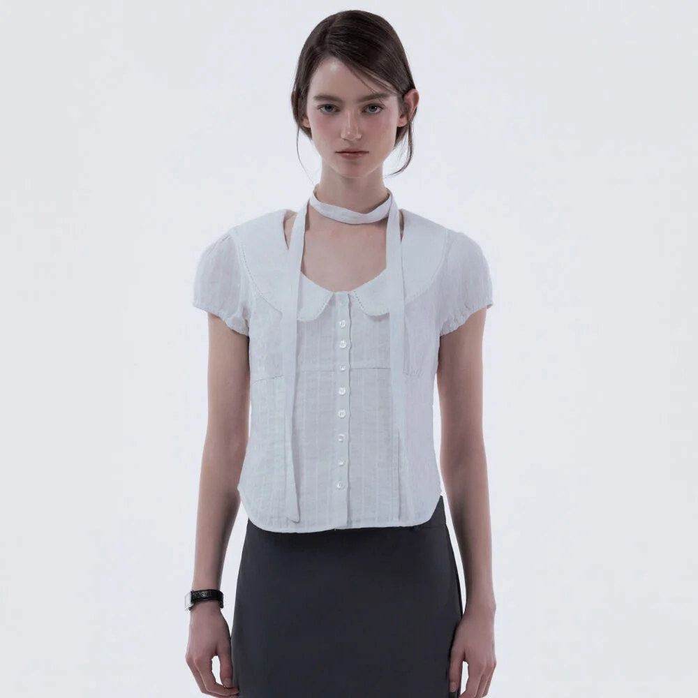 Rosie Lace Trimmed Tie Blouse - Ivory