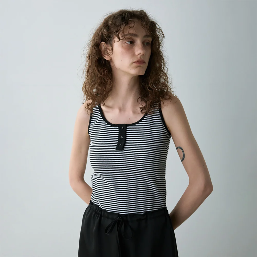 Button stripe sleeveless (Black)