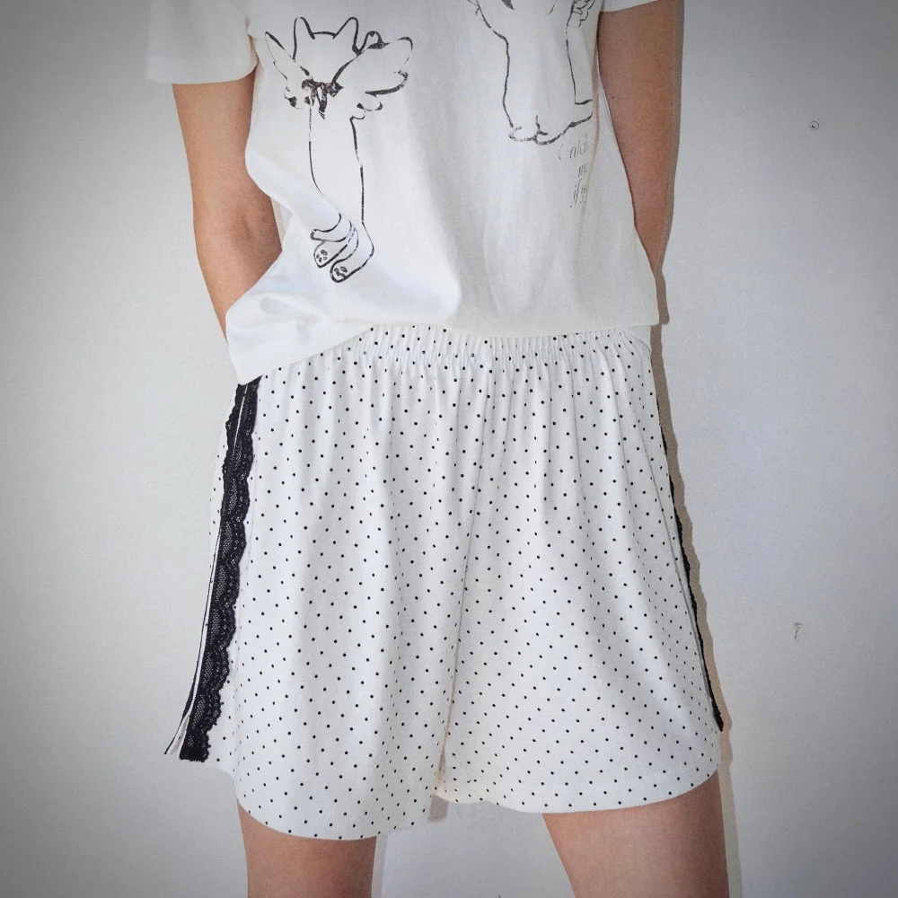 Dot Detailed Side Race Shorts White