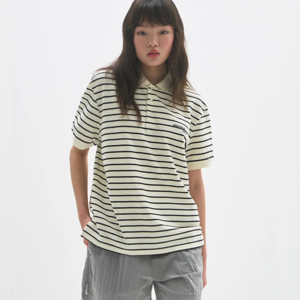 M.C UNISEX, Stripe PK Half Shirt / Ivory