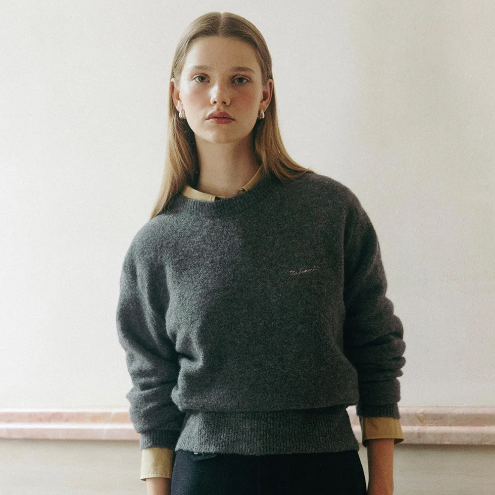 WOOL ROUND KNIT PULLOVER CHARCOAL