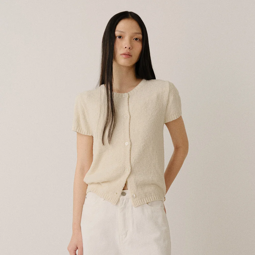 KAEL BUTTON SHORT SLEEVE CARDIGAN (CREAM)