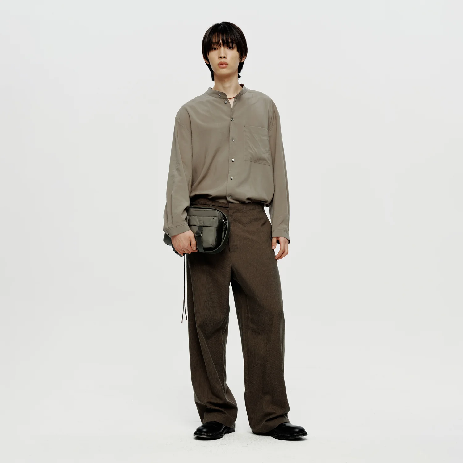 Drapery Stand collar Shirt - Khaki Brown