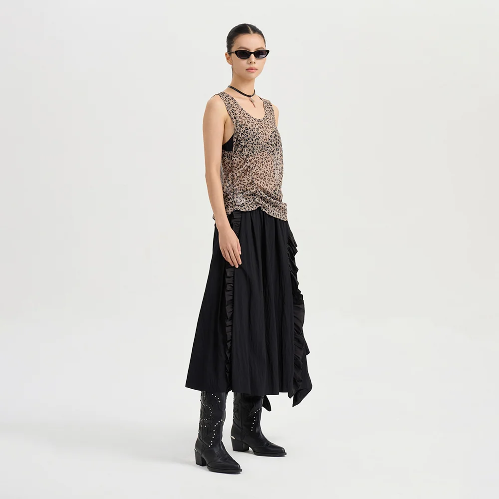 Frill Point Back Banding Long Skirt (black) LFKAA25110BKX