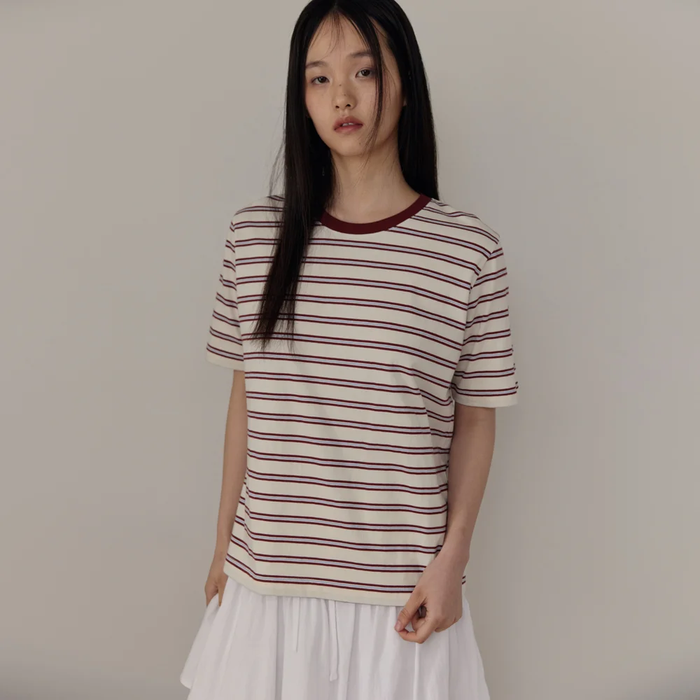 Multi Stripe Cotton T-Shirts (Burgundy)