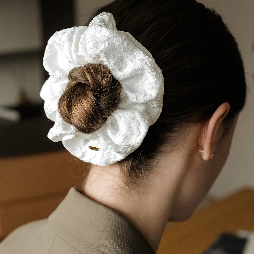 HON005 Lace Jacquard Scrunchie (White, Beige, Black)