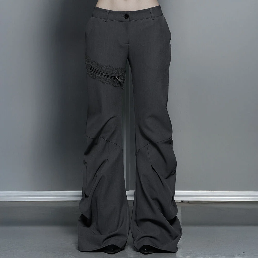 Side Double Lace-Up Bootcut Slacks (Gray)