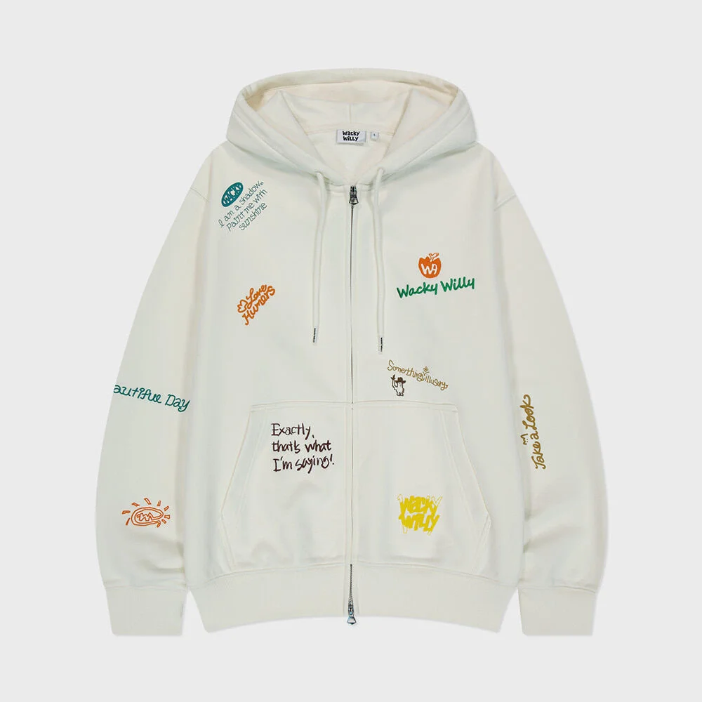 Kiki All Over 塗鴉 連帽拉鍊外套 奶油
