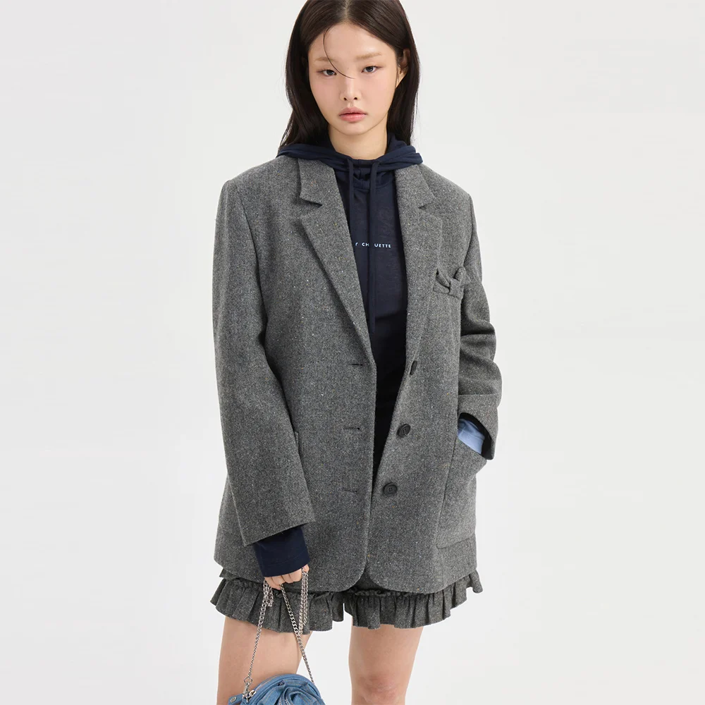 Check Ribbon Embroidery Single Jacket (grey) LFJAS26100GYX