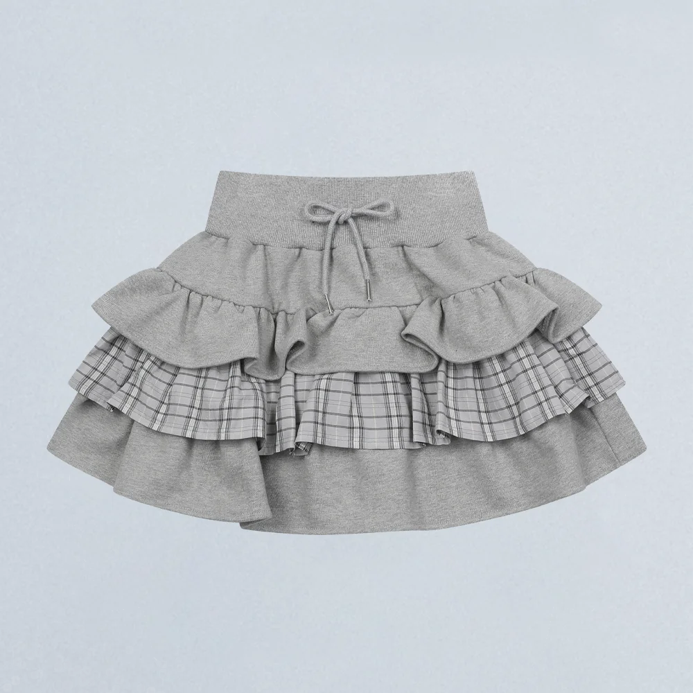 LAYERED RUFFLE SKIRT(GRAY)