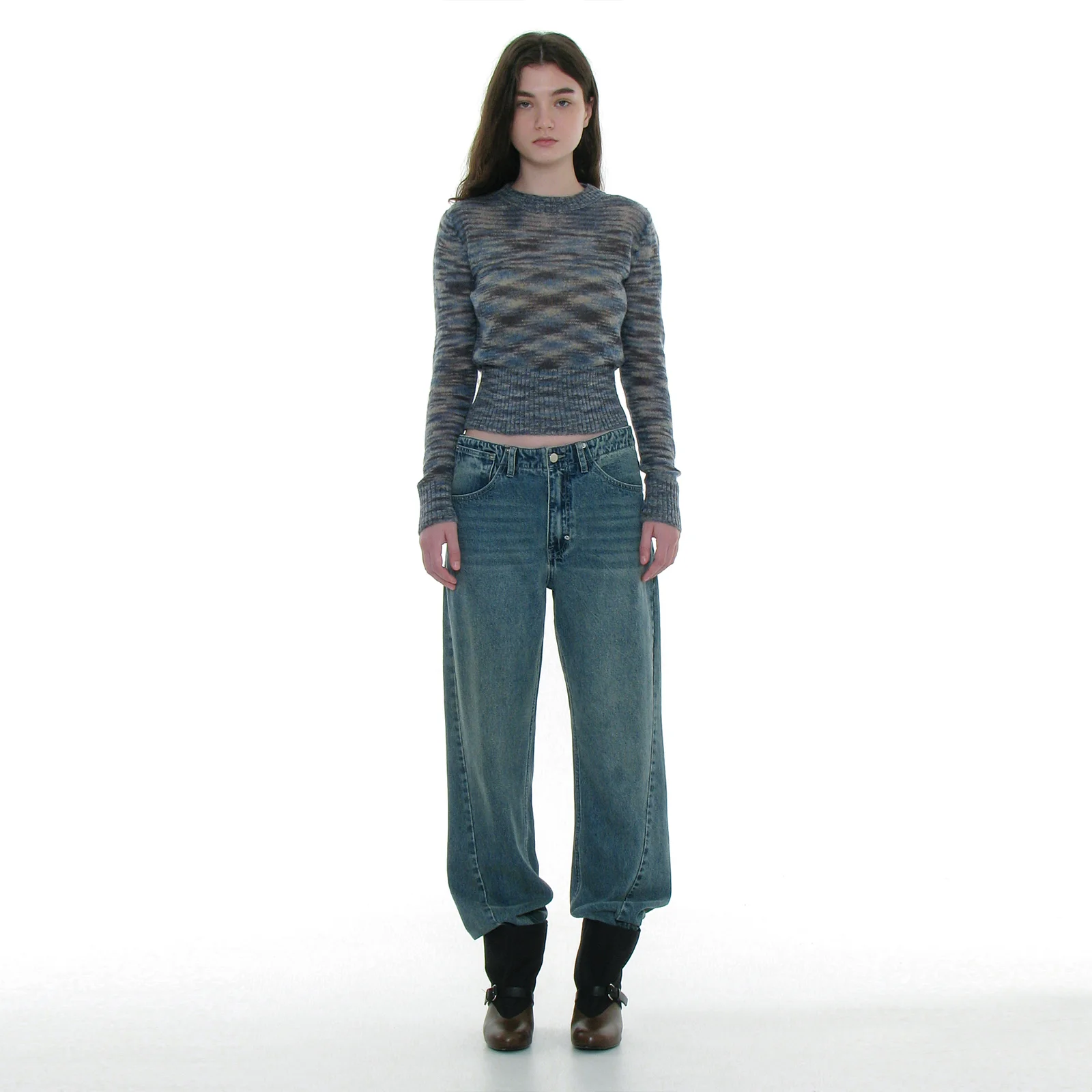 VINTAGE WASHED ASSYMETRIC JEANS_SAND BLUE