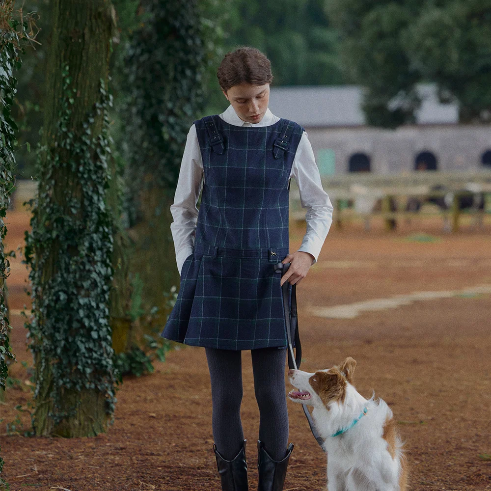 SCALLOP CHECK MINI DRESS (NAVY)