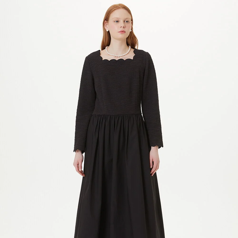 ROUND CUT TWEED DRESS (BLACK)