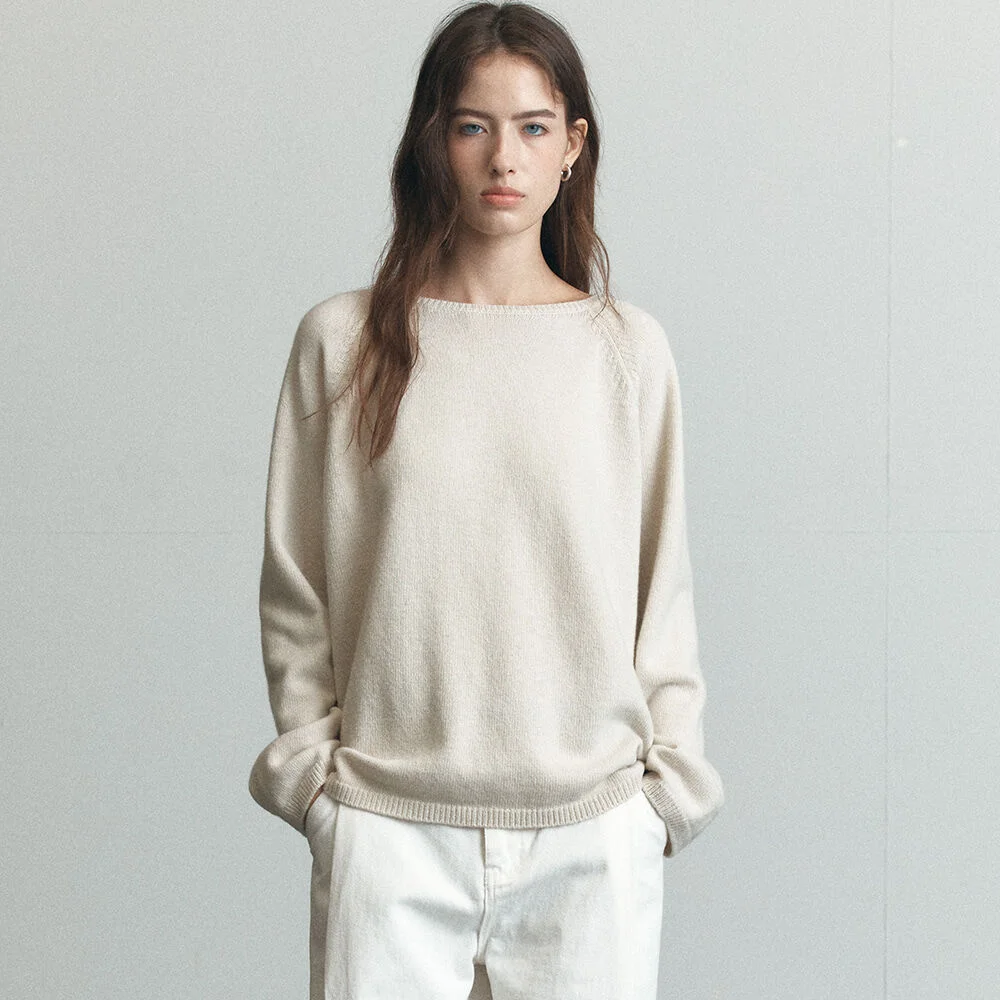 Loose fit merino wool knit _Cream