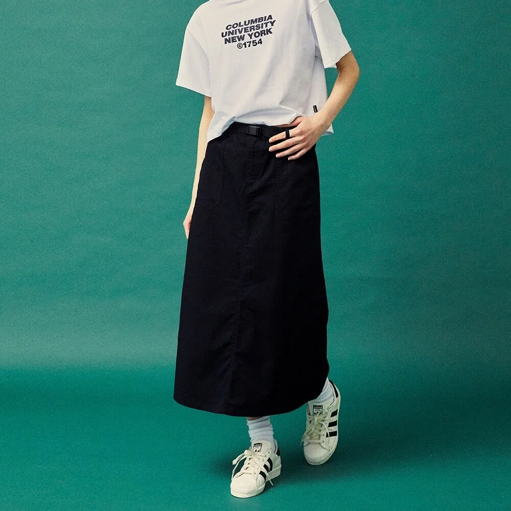 MIL-LABEL BELTED COTTON LONG SKIRT Crown Navy