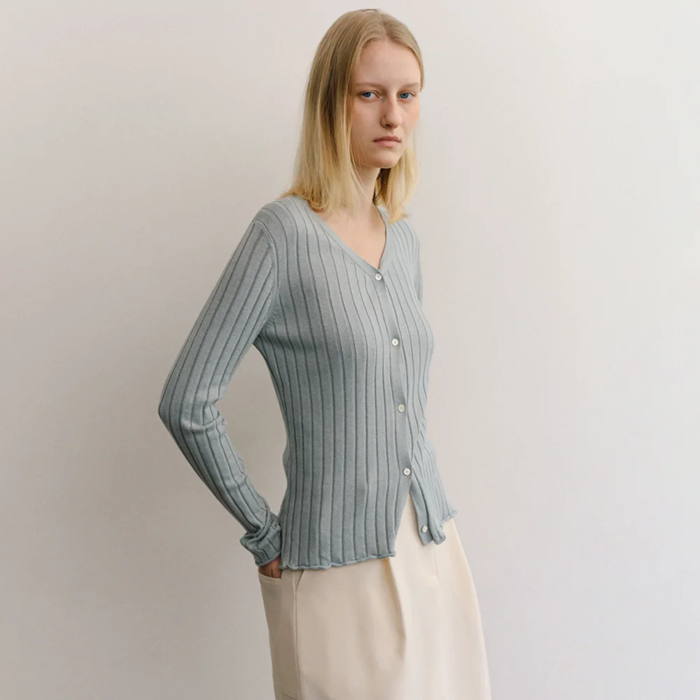 SILKY RIBBED KNIT CARDIGAN_MINT