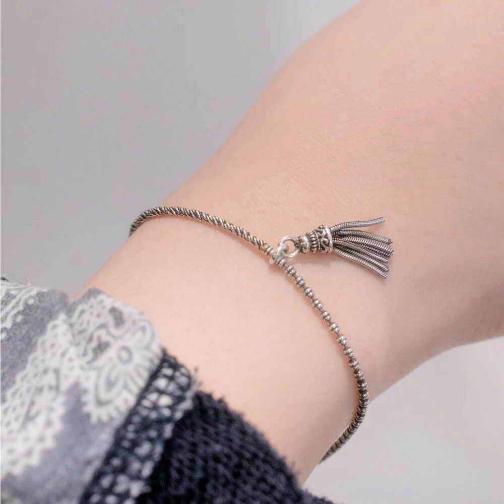 HR 267B_Tassel Half & Half Chain Bracelet (Silver 925)