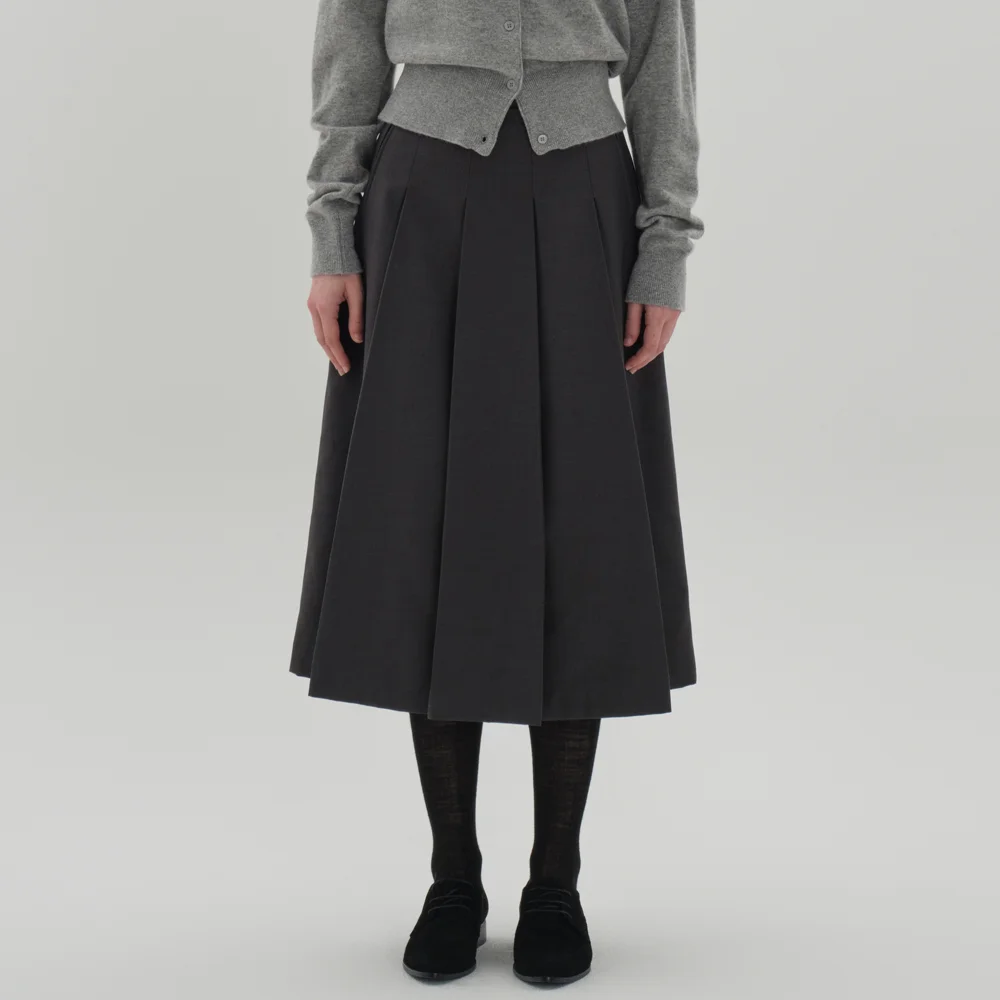 A line pleats skirt_dark gray
