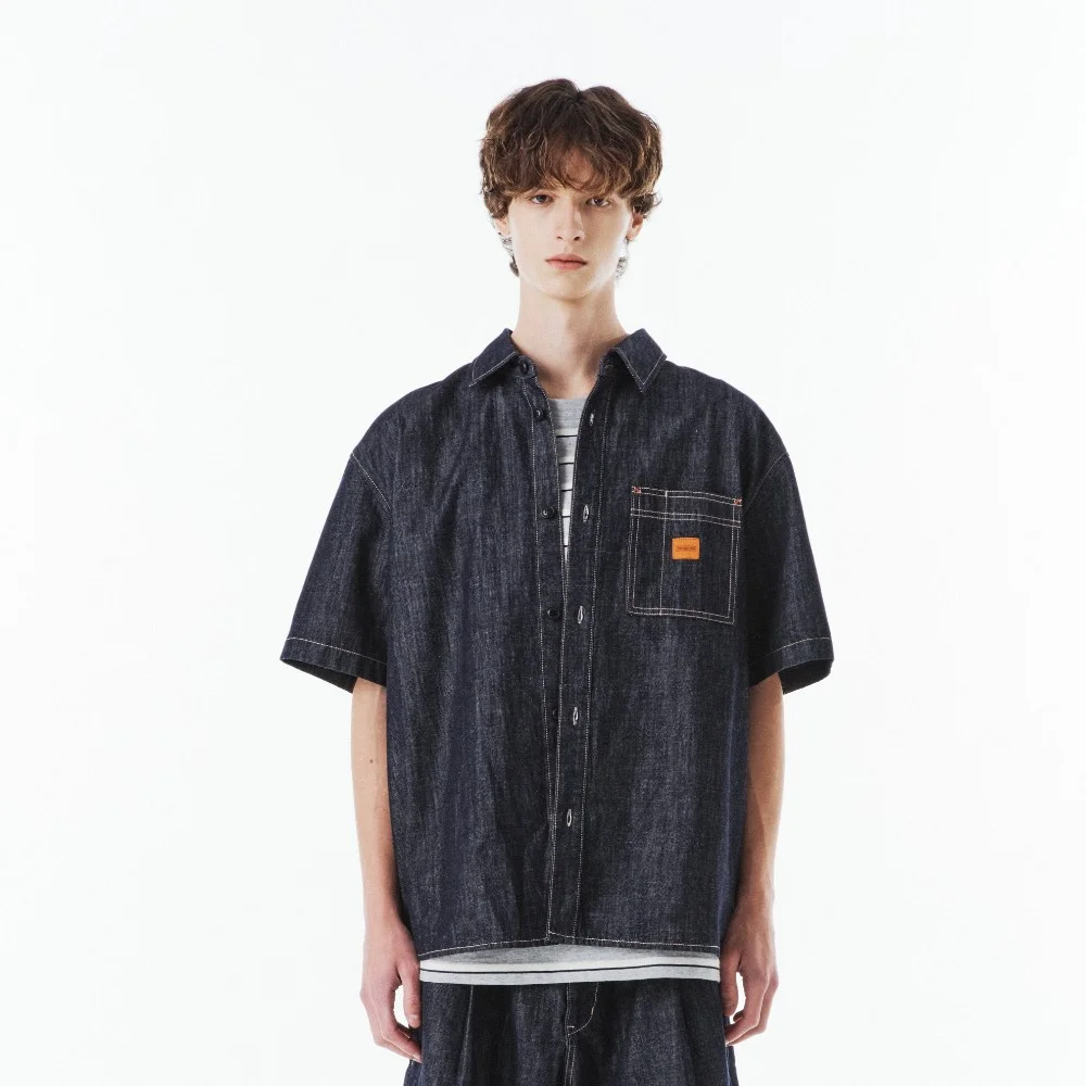 (EXCLUSIVE) DENIM SET HALF SHIRT - INDIGO (P263USH905)