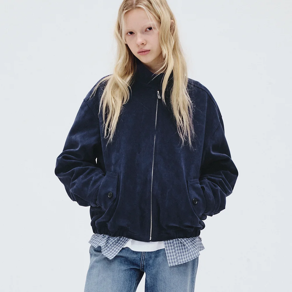 Half neck suede jumper (navy)