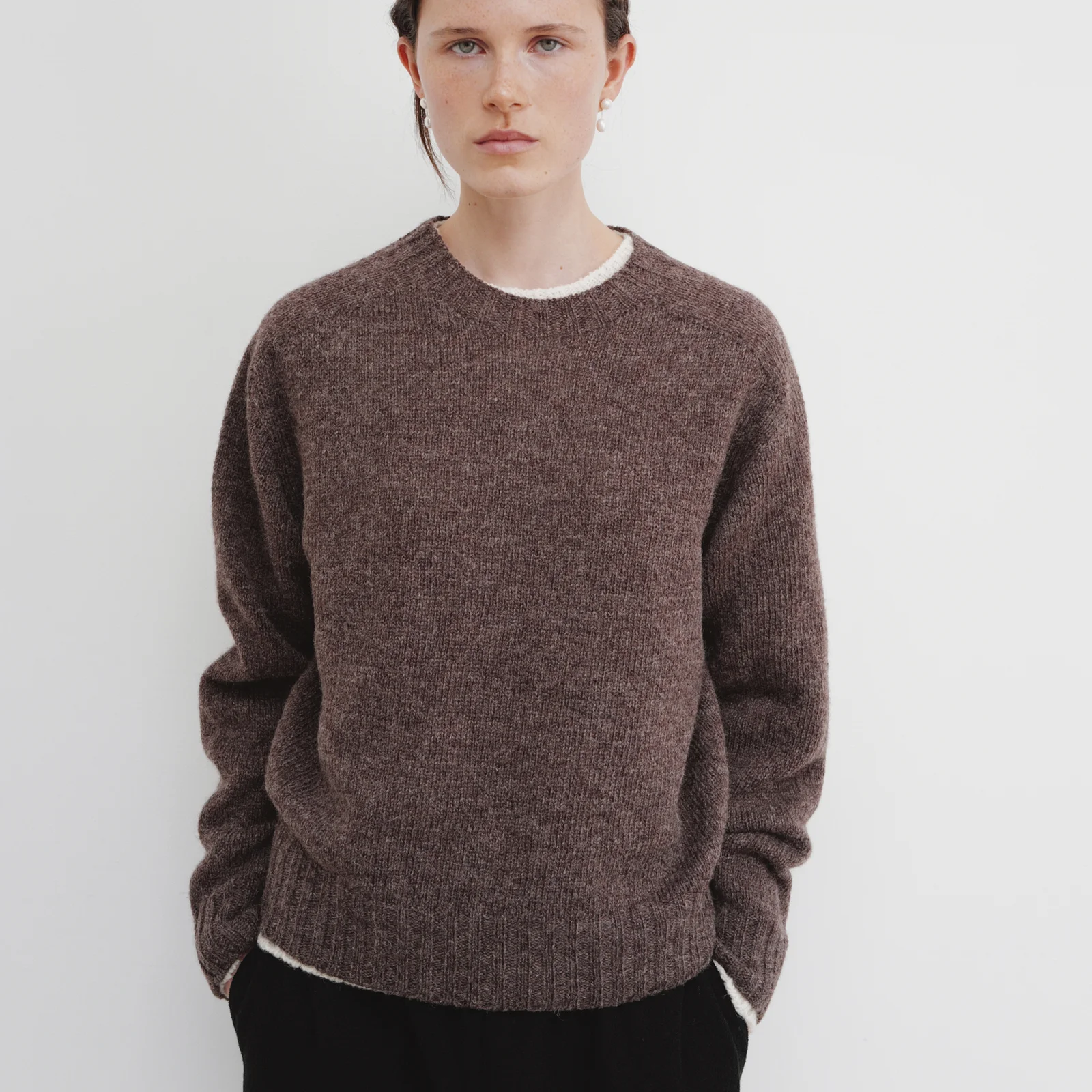 Shetland Wool Wholegarment Knit (Brown)