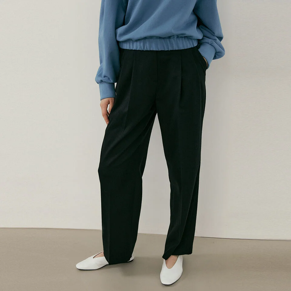 wool tuck pants (black)