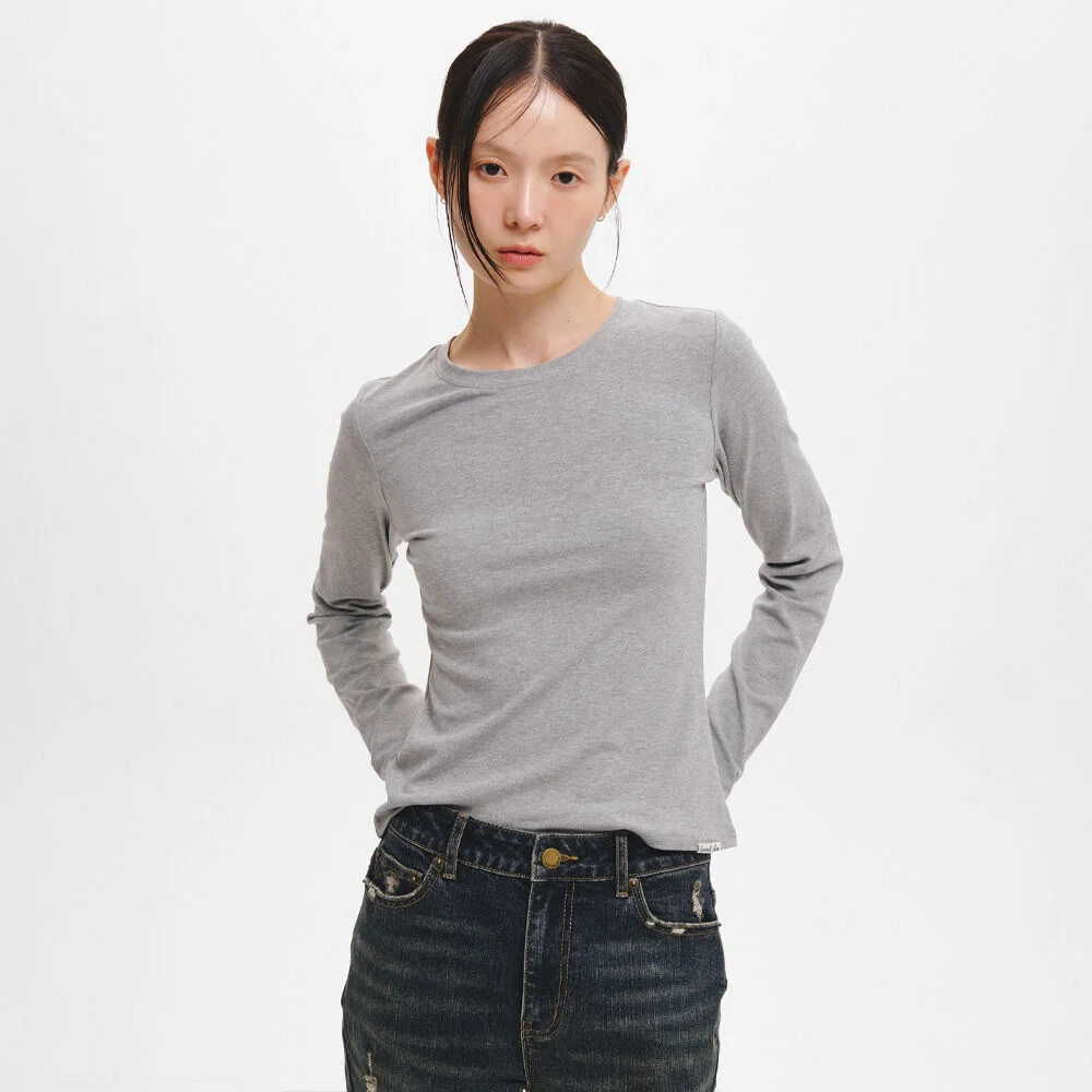 WOMAN 圓領 長袖 T恤_MELANGE GREY / GF3LTS504