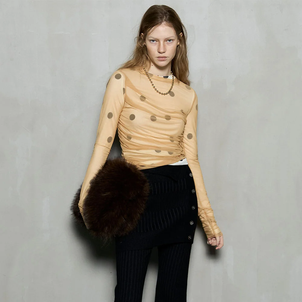 (W) SHEER DOT LAYERED TOPS (YEL)