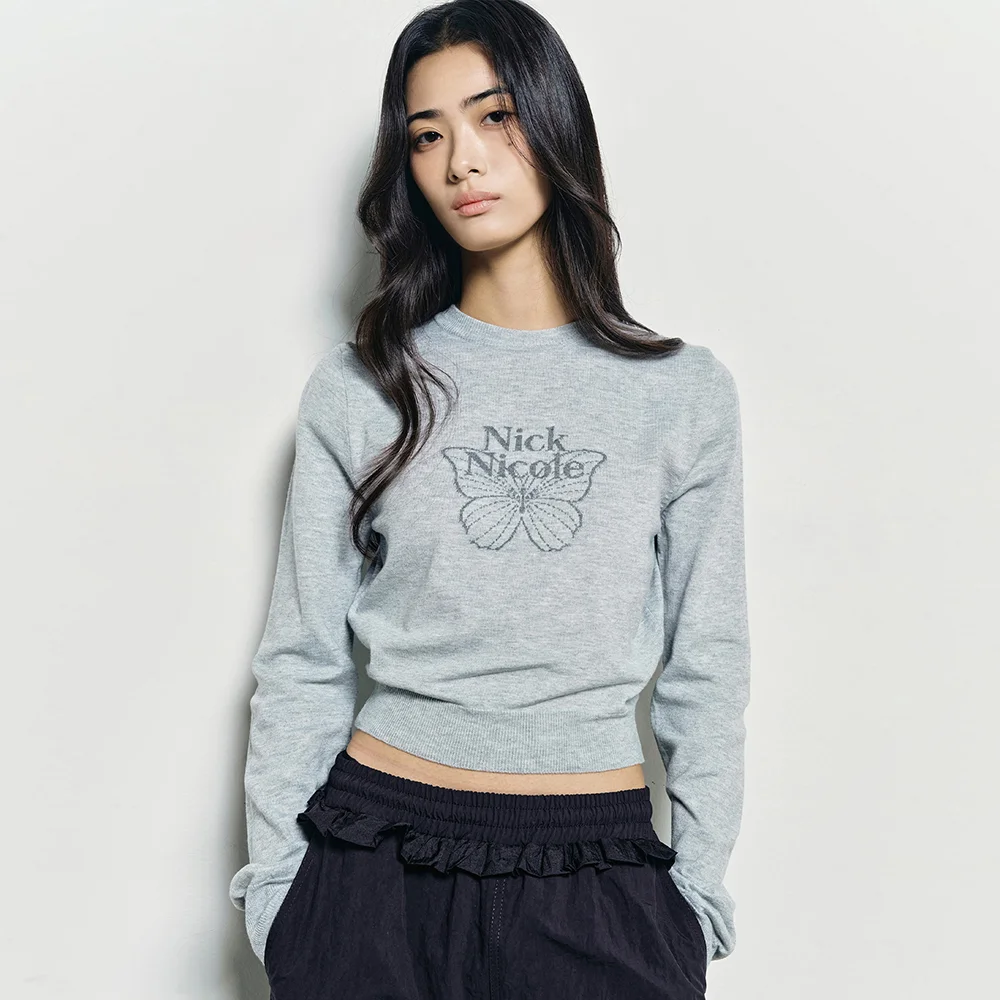 MINI BUTTERFLY SIGNATURE SLEEVE KNIT_GRAY