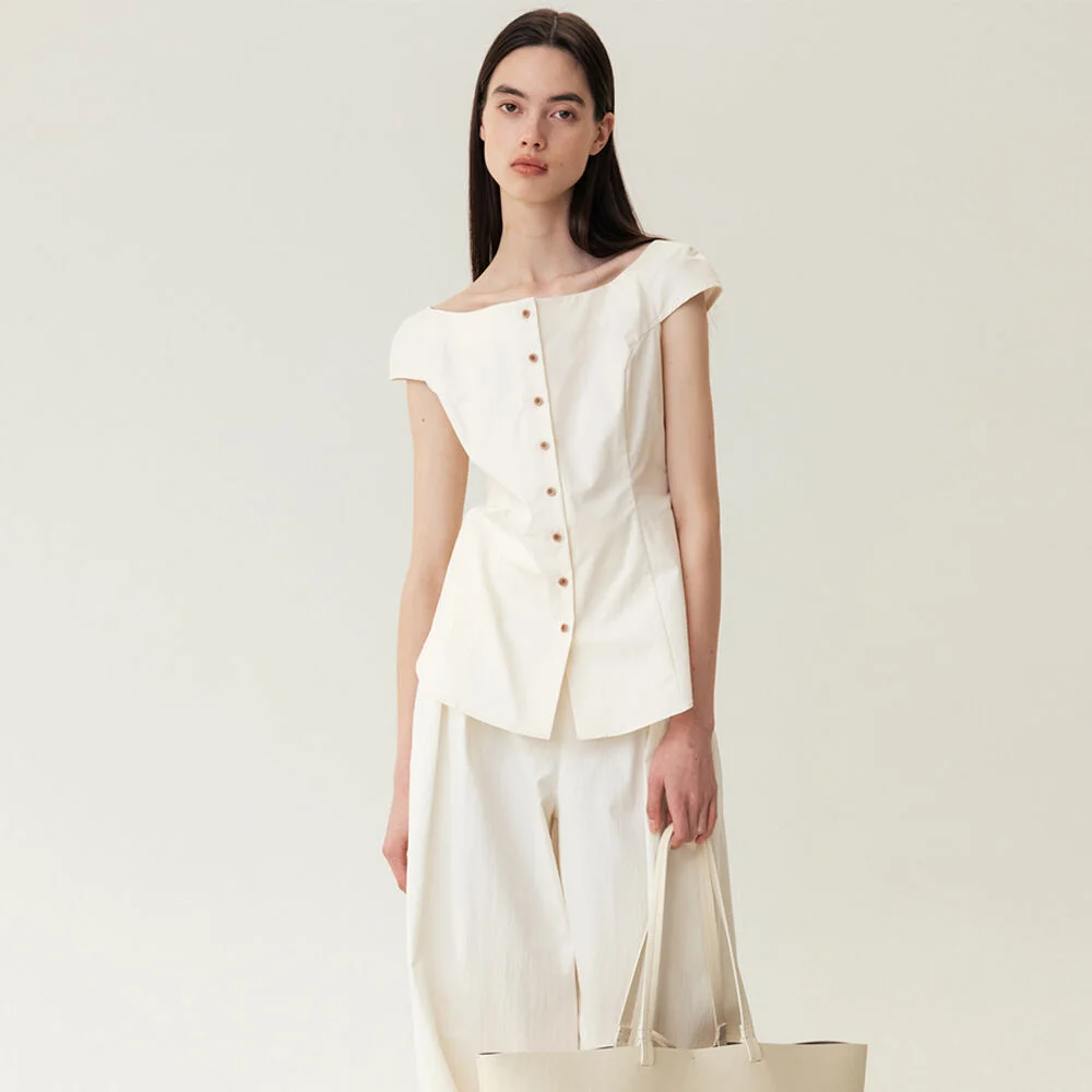 Boat-Neck Blouse Cream