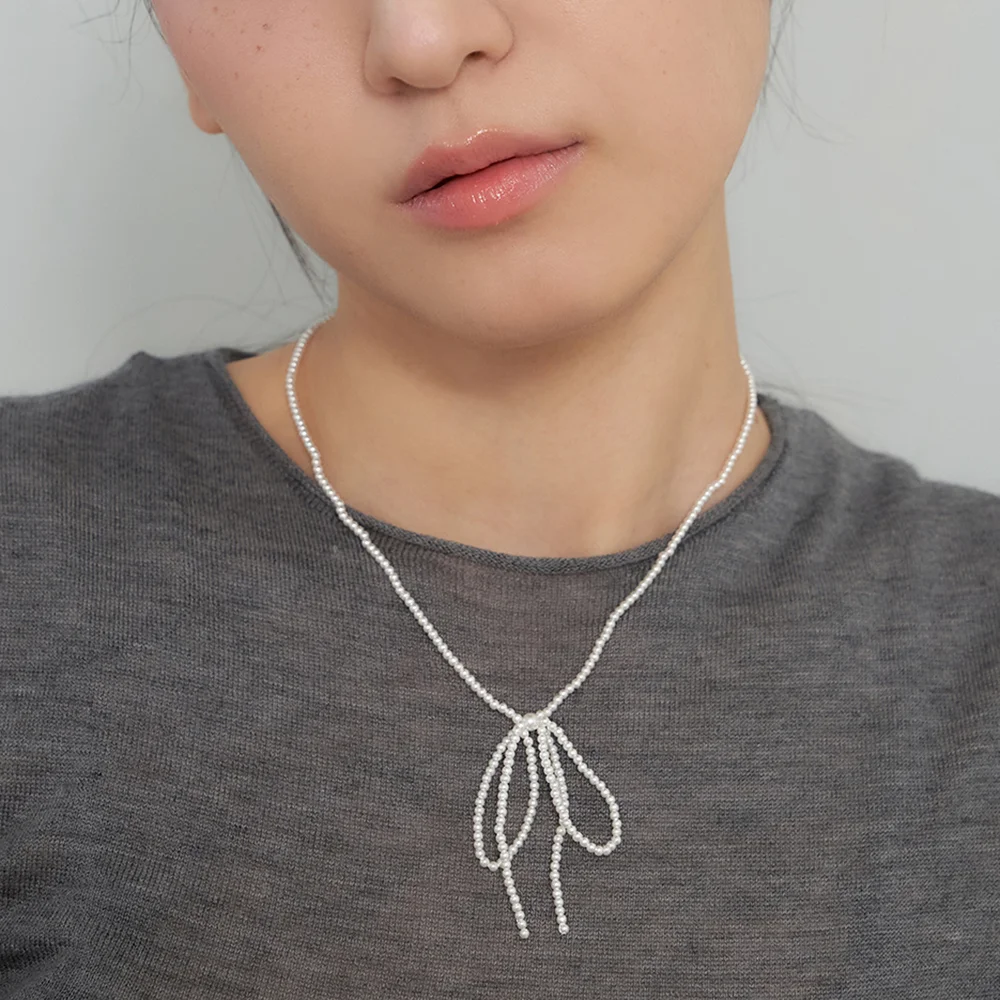 tiny ribbon bow necklace