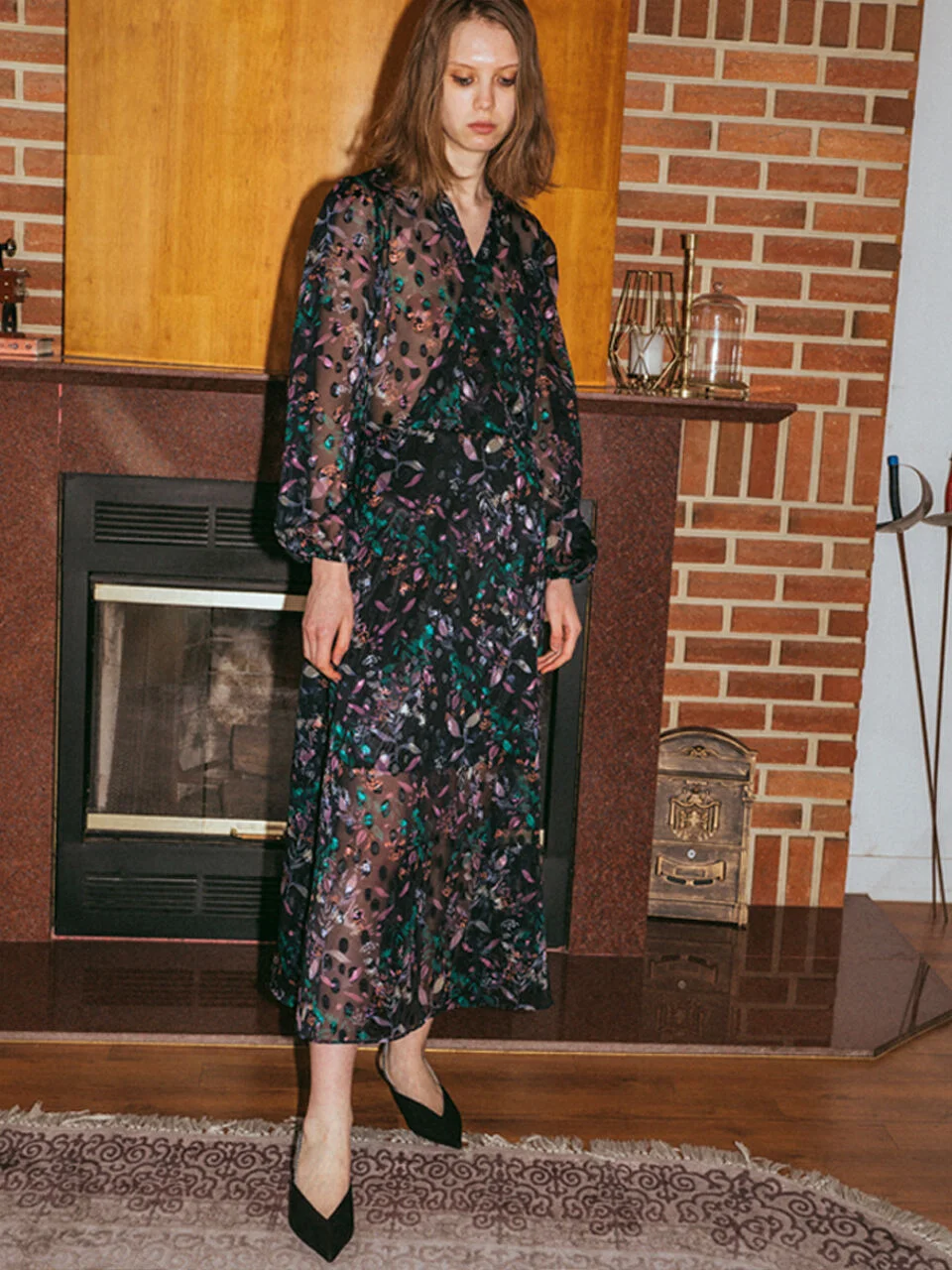 Black Flower Jacquard Dress