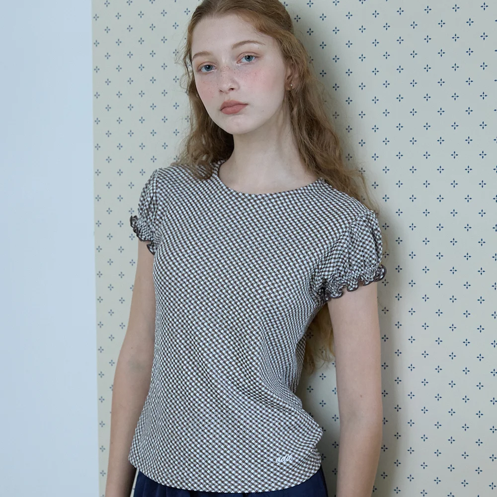 Check puff sleeves_brown