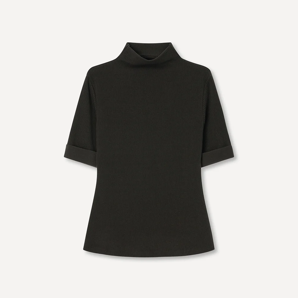 RIVER MOCK NECK T-SHIRT (KHAKI BROWN)
