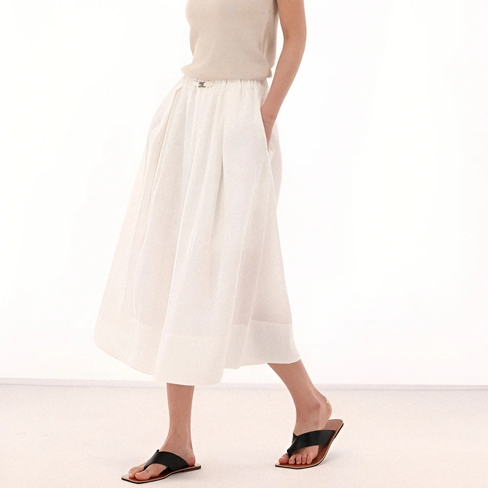Linen Bending Pintuck Skirt _White