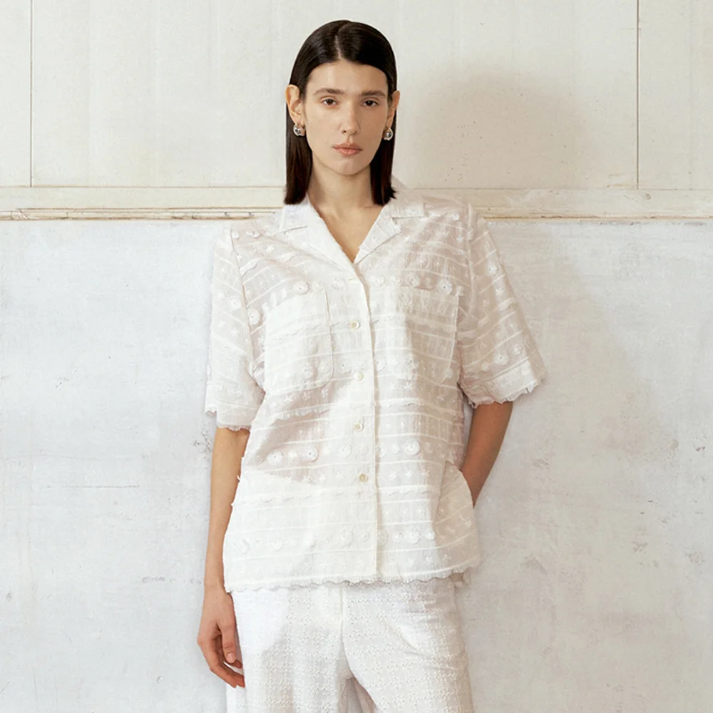 Kamill 刺繡 襯衫女裝 象牙色