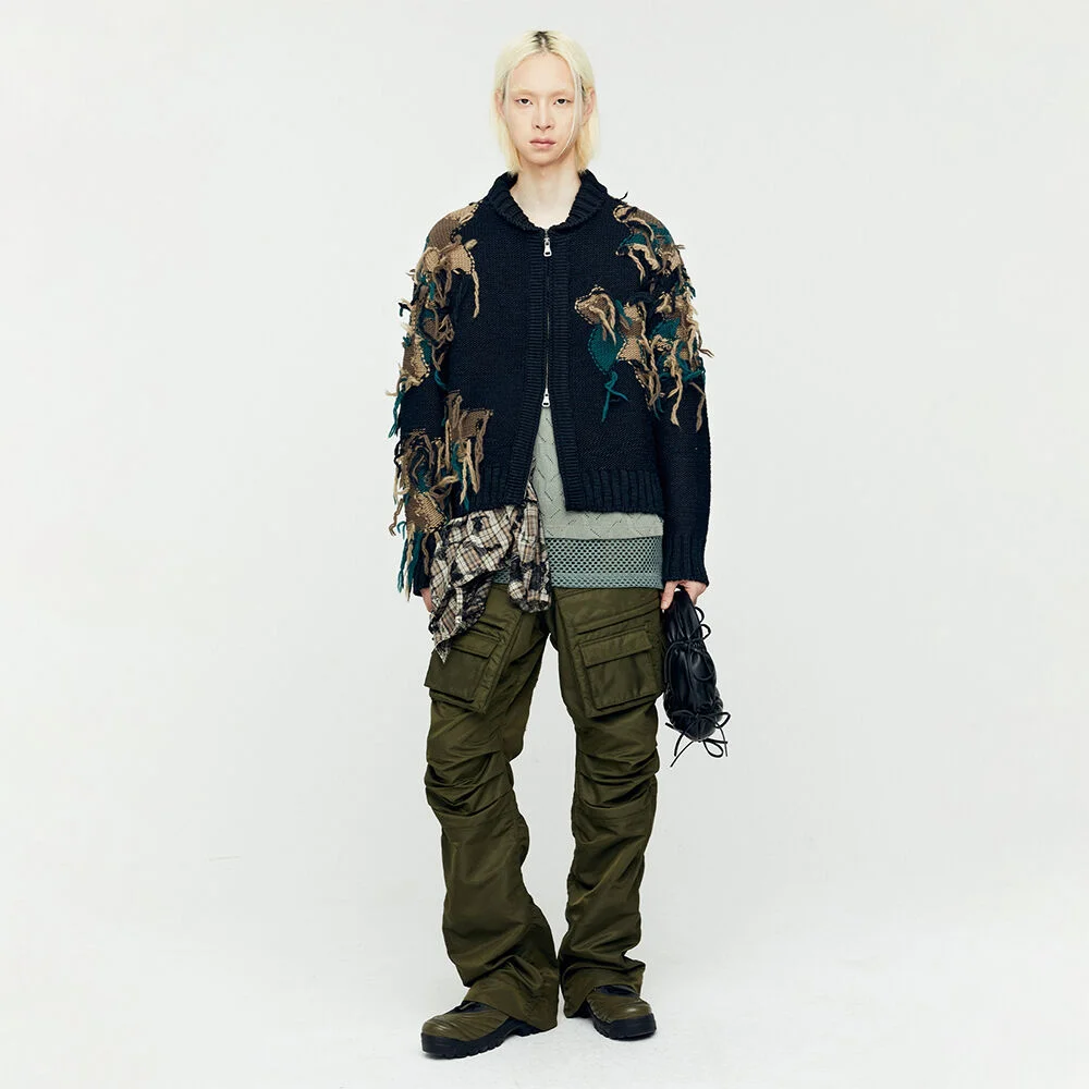NEW CAMOUFLAGE ZIP-UP CARDIGAN atb1153m(BLACK)