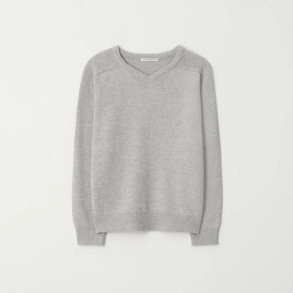 Fine Wool V Neck Knit GREY
