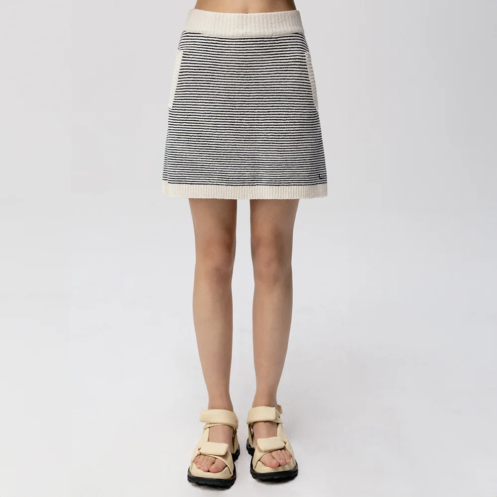 Fluffy Boucle Stripe Skirt (Ivory)