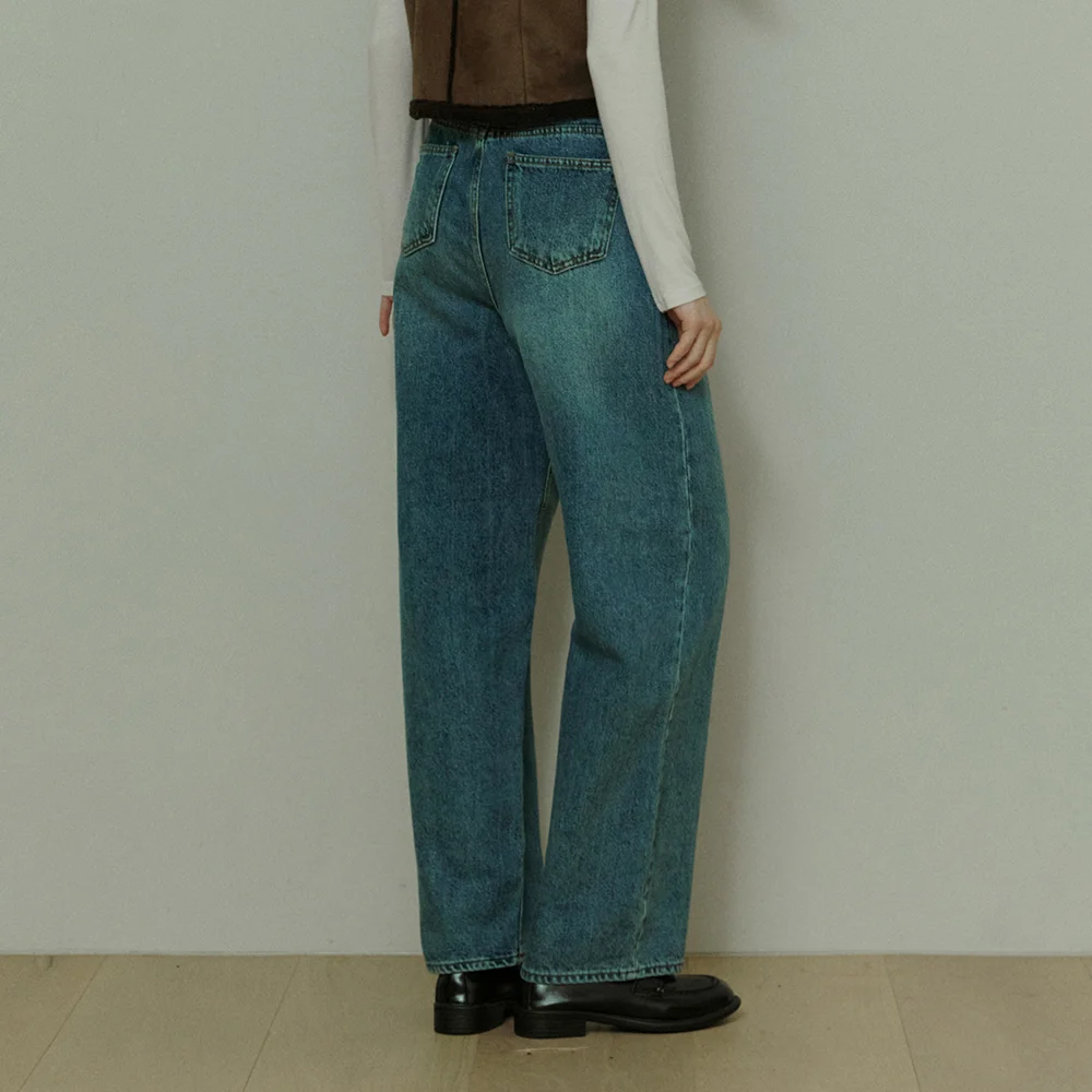 Deep natural straight denim pants - blue