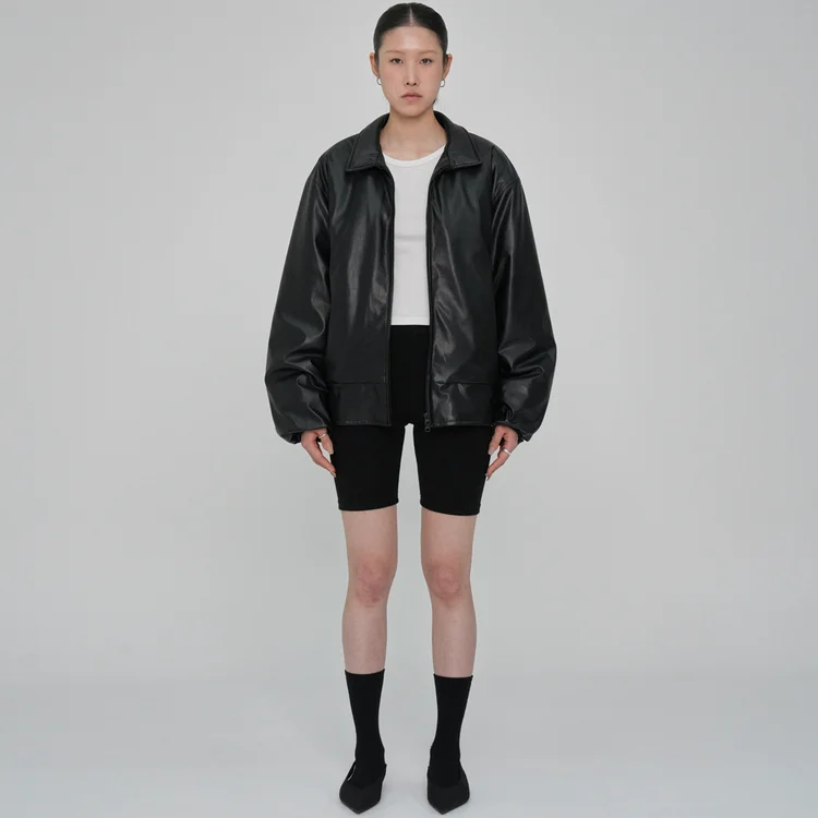 Faux leather banding jacket