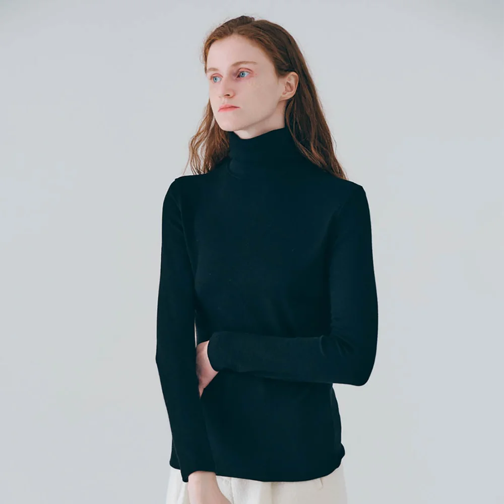 Basic wool turtleneck top (Black)