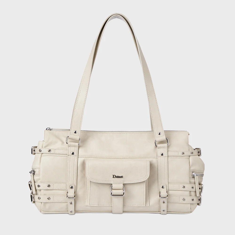 BELTED POCKET SHOULDER BAG IN BEIGE