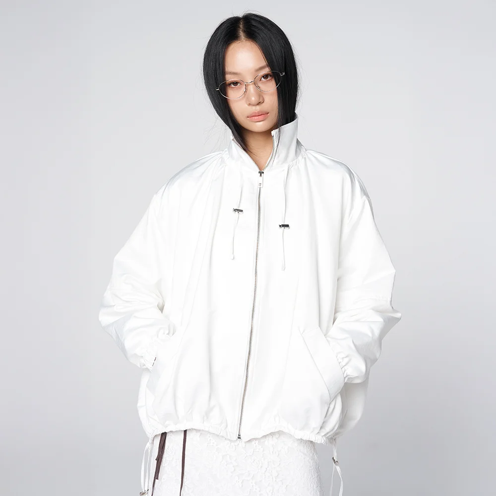Glossy Shirring String Jacket White
