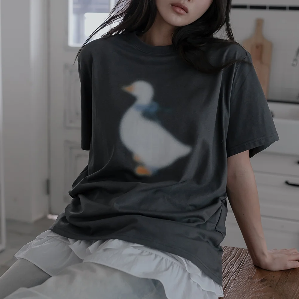 Blur 藍絲帶鴨寬鬆T恤_炭灰色
