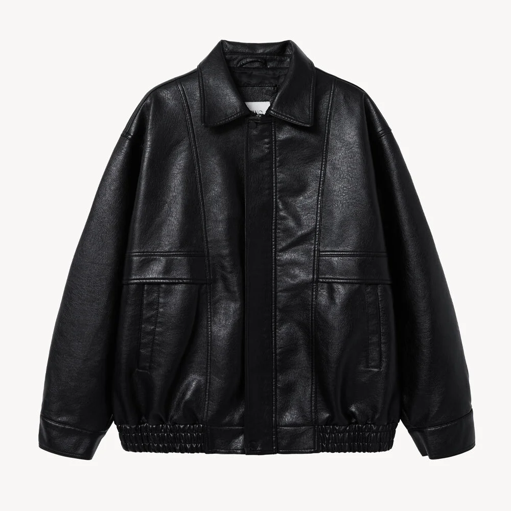 8272-2 水洗 皮革 寬鬆版型 外套 (BLACK)