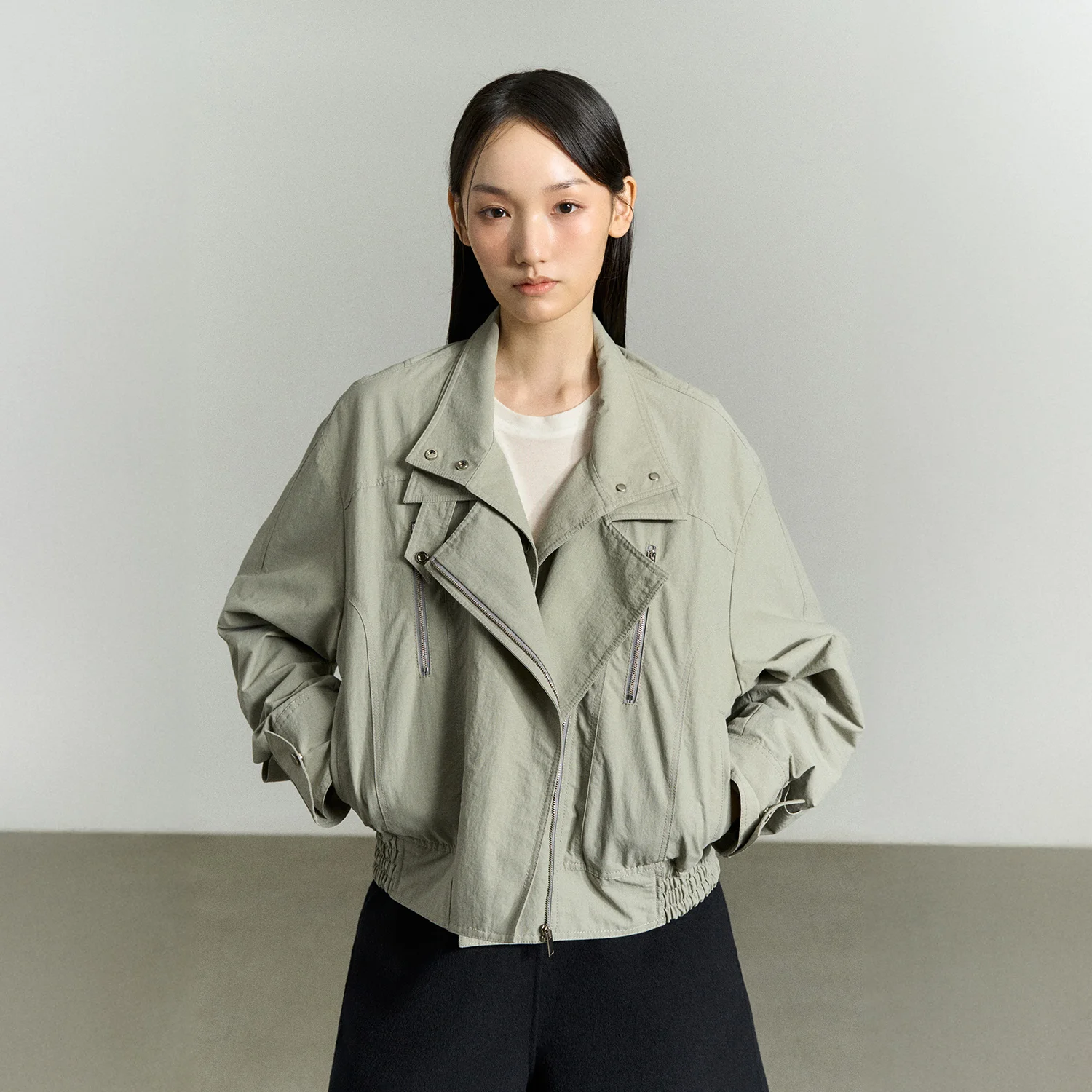 BIKER COTTON-BLEND JACKET OLIVE