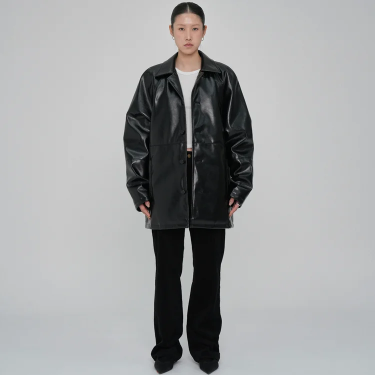 Faux leather raglan coat