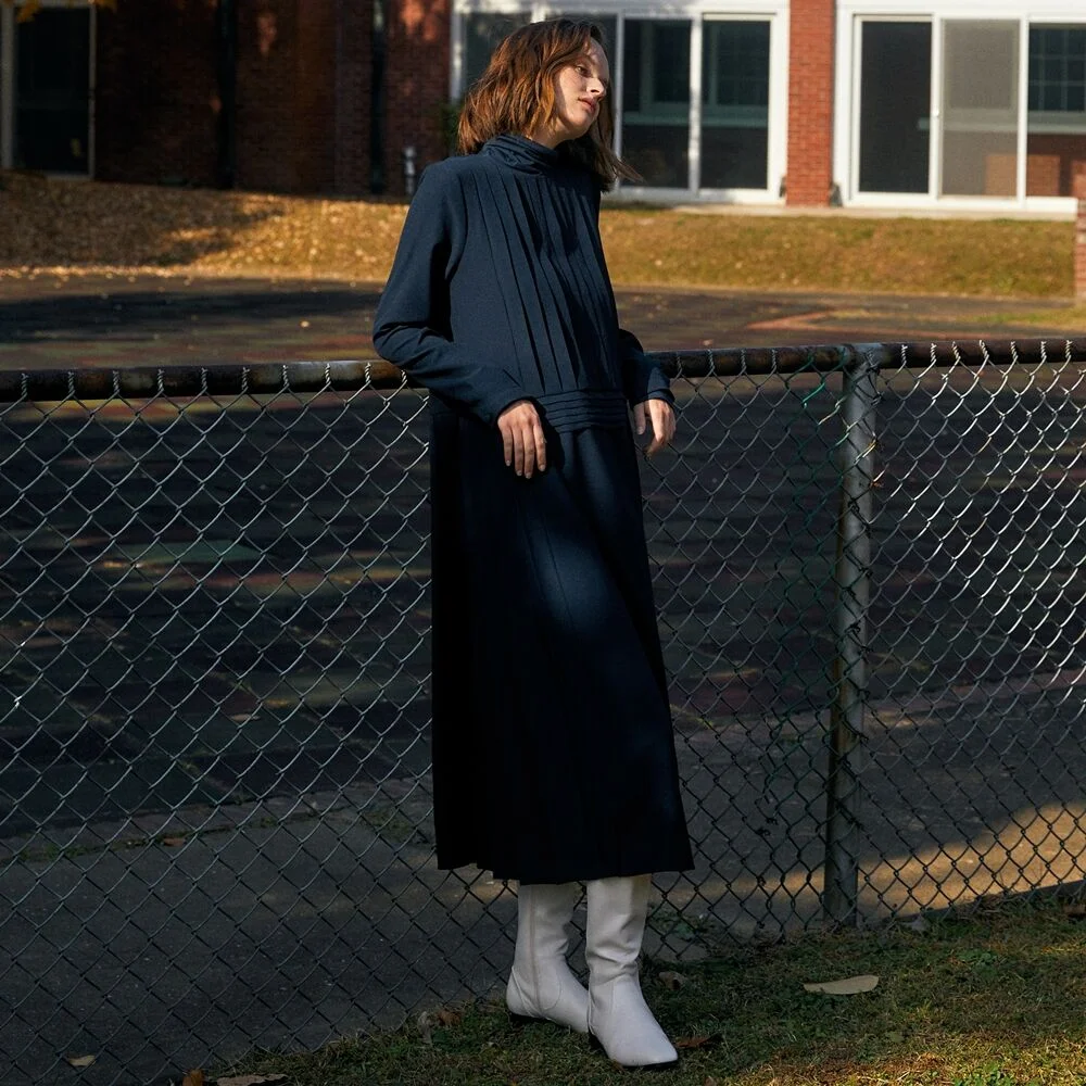 MULTI PLEATS DRESS_NAVY