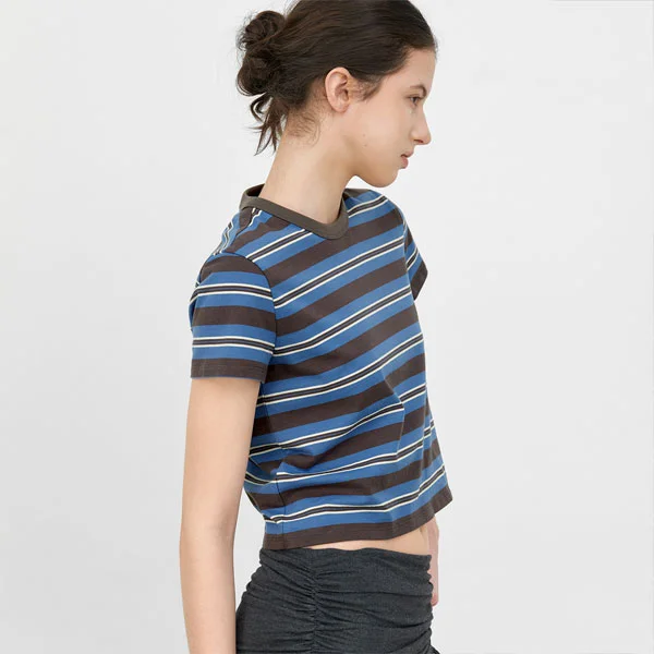 MULTI STRIPE SEMI CROP SLIM TEE (T-7162)